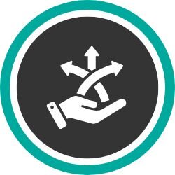 Piktogramm mit ausgestreckter Hand und Pfeilen