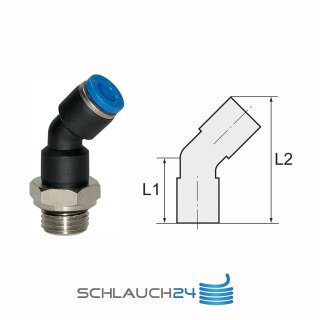 Steckverschraubung Winkel 45° drehbar mit Außengewinde zylindrisch mit O-Ring (NBR) G 1/8 8 mm