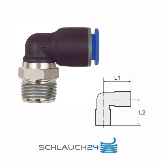 L-Steckverschraubung Winkel 90° drehbar mit Außengewinde konisch mit Gewindebeschichtung R 1/8 6 mm