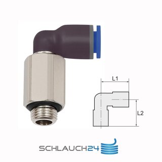 L-Steckverschraubung Winkel 90° drehbar Lang mit Außengewinde zylindrisch mit O-Ring (NBR) G 1/4 12 mm