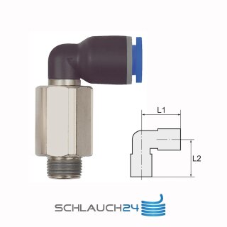 L-Steckverschraubung Winkel 90° drehbar Lang mit Außengewinde konisch mit Gewindebeschichtung R 1/4 8 mm