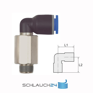 L-Steckverschraubung Winkel 90° drehbar Lang mit Außengewinde konisch mit Gewindebeschichtung R 3/8 10 mm