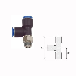 T-Steckverschraubung Steckanschlüsse in L-Form drehbar Außengewinde konisch mit Gewindebeschichtung R 3/8 16 mm