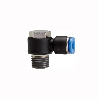 L-Steckverschraubung mit Außengewinde drehbar Außengewinde konisch mit Gewindebeschichtung R 1/4 12 mm