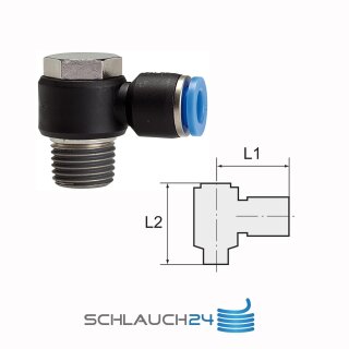 L-Steckverschraubung mit Außengewinde drehbar Außengewinde konisch mit Gewindebeschichtung R 1/2 8 mm