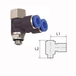 Y-Winkelsteckverschraubung drehbar mit Innengewinde und Außengewinde zylindrisch mit O-Ring (NBR)