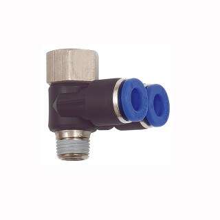 Y-Winkelsteckverschraubung drehbar mit Innengewinde und Außengewinde konisch mit Gewindebeschichtung G/R 1/4 8 mm