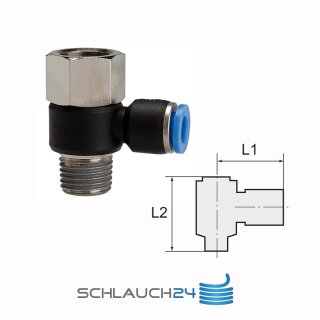 L-Steckverschraubung drehbar mit Innengewinde und Außengewinde konisch mit Gewindebeschichtung R/Rc 1/2 8 mm