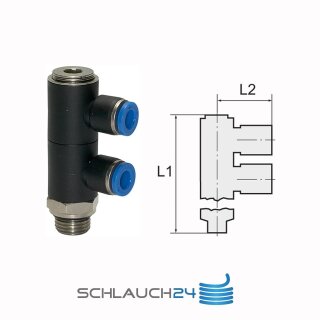 L-Mehrfachverteiler mit Innensechskant 2 Fach drehbar Außengewinde zylindrisch mit O-Ring (NBR) G 1/8 8 mm