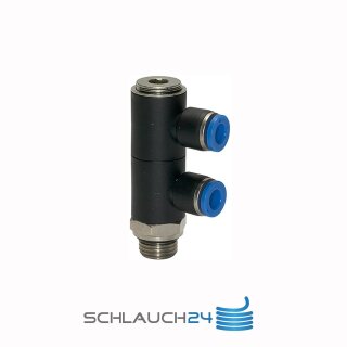 L-Mehrfachverteiler mit Innensechskant 2 Fach drehbar Außengewinde zylindrisch mit O-Ring (NBR) G 1/4 4 mm