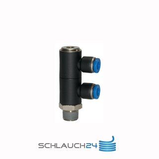 L-Mehrfachverteiler mit Innensechskant 2 Fach drehbar Außengewinde konisch mit Gewindebeschichtung R 3/8 4 mm