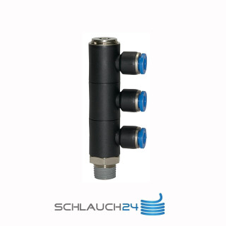 L-Mehrfachverteiler mit Innensechskant 3 Fach drehbar Außengewinde konisch mit Gewindebeschichtung R 1/8 4 mm