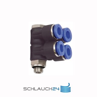 L-Mehrfachverteiler mit Außensechskant 4 Fach drehbar Außengewinde zylindrisch mit O-Ring (NBR) G 1/8 6 mm