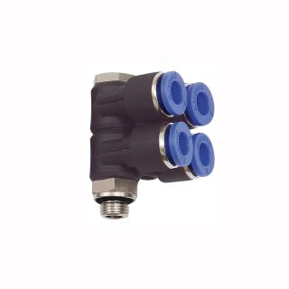 L-Mehrfachverteiler mit Außensechskant 4 Fach drehbar Außengewinde zylindrisch mit O-Ring (NBR) G 3/8 12 mm