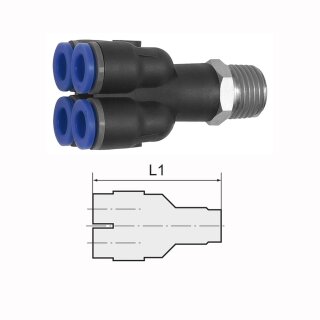 Mehrfachverteiler mit Außengewinde 4 Fach drehbar Außengewinde konisch mit Gewindebeschichtung R 1/4 4 mm