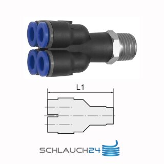 Mehrfachverteiler mit Außengewinde 4 Fach drehbar Außengewinde konisch mit Gewindebeschichtung R 1/4 4 mm