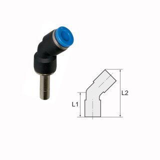 Steckverbinder mit Stecknippel Winkel 45° Blaue Serie Stecknippel 8mm / Schlauch 8mm