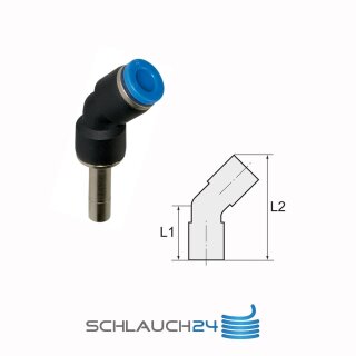 Steckverbinder mit Stecknippel Winkel 45° Blaue Serie Stecknippel 8mm / Schlauch 8mm