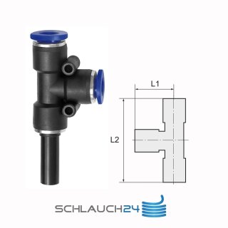 T-Steckverbindung mit Stecknippel und Steckanschlüssen in L-Form  8 mm / 8 mm