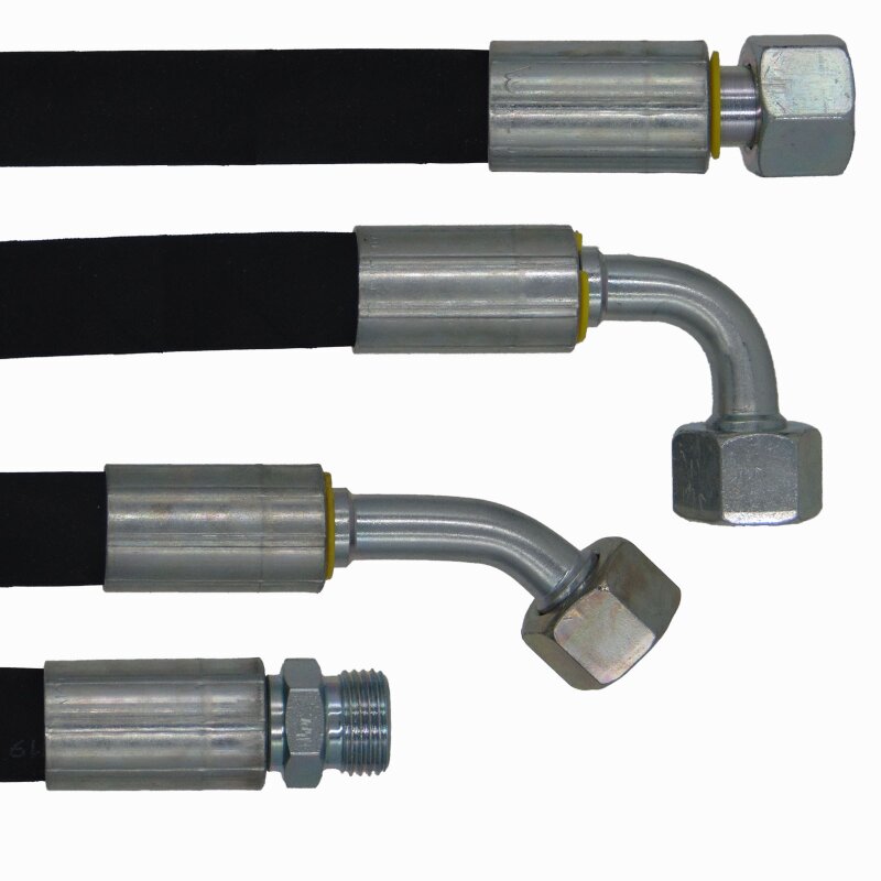 Tuyau Hydraulique 2SC DN10 BSP - Filetage 1/2" IG/AG, Pression Service 330 Bar, Longueur 200 Mm