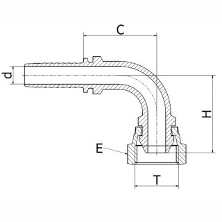 Pressnippel DKR 90° BF 90° -  BSP-Dichtkopf - 60°-Konus mit Überwurfmutter - BSP-Gewinde