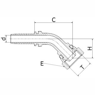 Pressnippel DKR 45° BF 45° - BSP-Dichtkopf - 60°-Konus mit Überwurfmutter - BSP-Gewinde