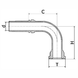 Pressnippel SFS 6.000 PSI 90° SFH 6-90° - Flanschbund SAE J514 (ISO 6162) Hochdruck-Reihe 6.000 psi